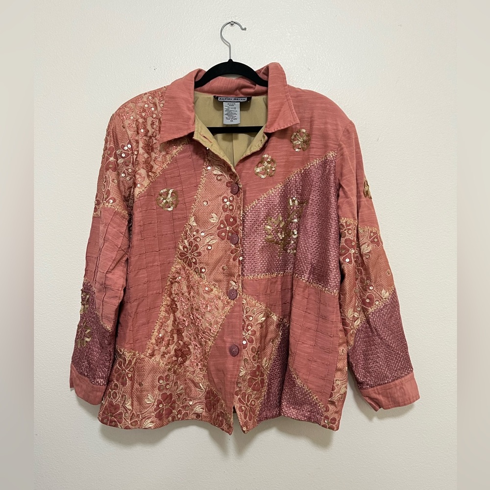 ❤️ Vintage Indigo Moon boho patchwork floral sequined jacket